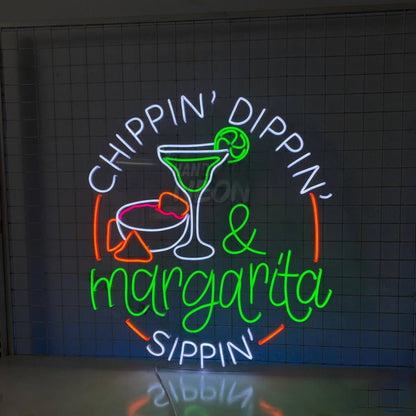 Chippin Dippin Margarita Sippin Led Neon Sign Cocktail Bar Decor | Shineneon