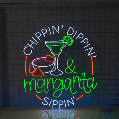 Chippin Dippin Margarita Sippin Led Neon Sign Cocktail Bar Decor | Shineneon
