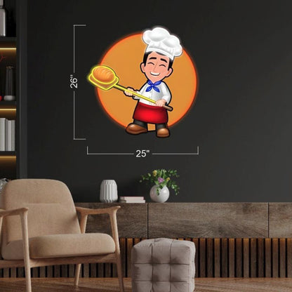 Chips Chef Bread Cartoon Yellow-Orange Led Neon Sign For Restaurant Home Decor | Shineneon