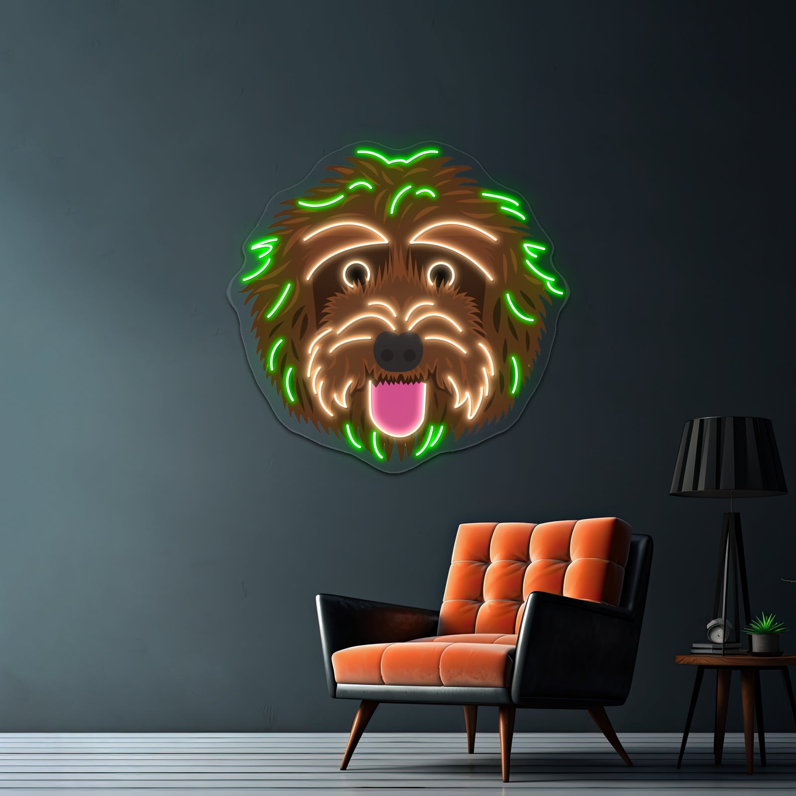 Chocolate Labradoodle Artwork Business Neon Sign