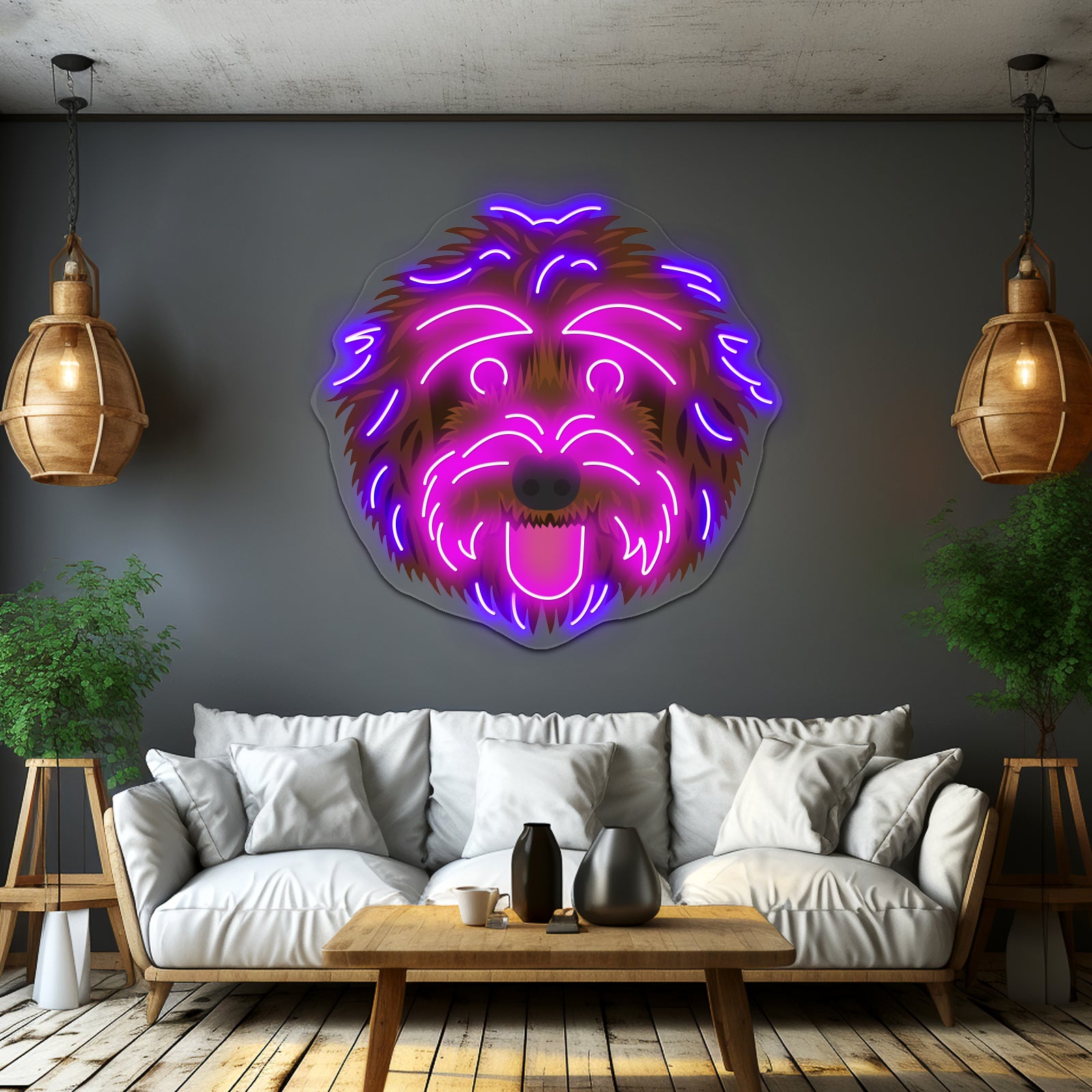 Chocolate Labradoodle Artwork Business Neon Sign
