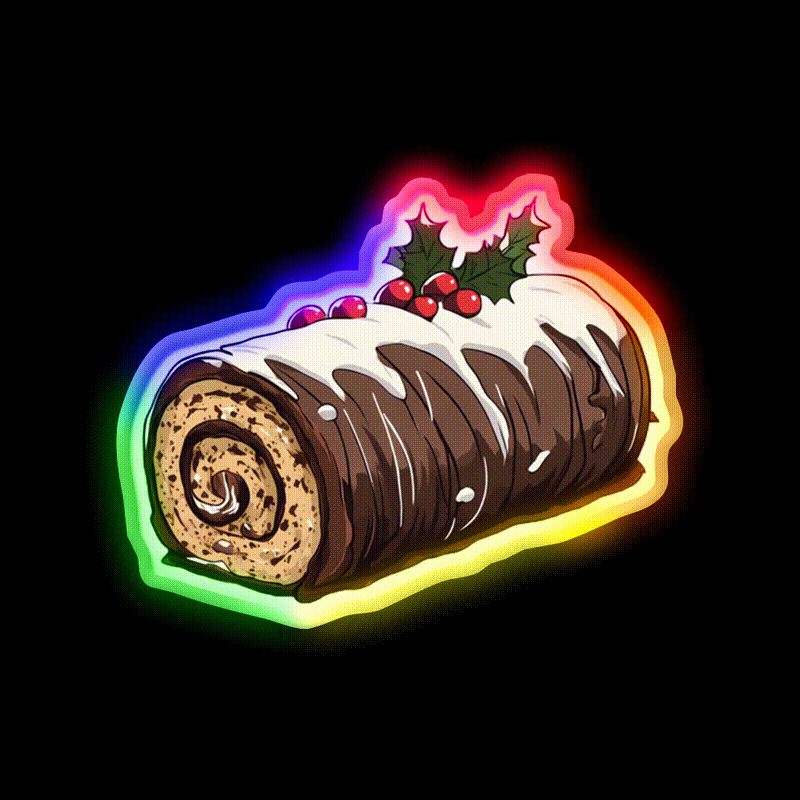 Chocolate Yule Log Snack Food Led Neon Sign Rgb Color - LED neon sign close-up detail