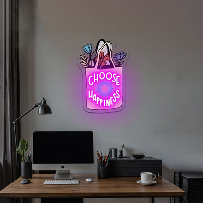 Choose Happiness Bag Led Neon Signs Wall Decor - Shineneon