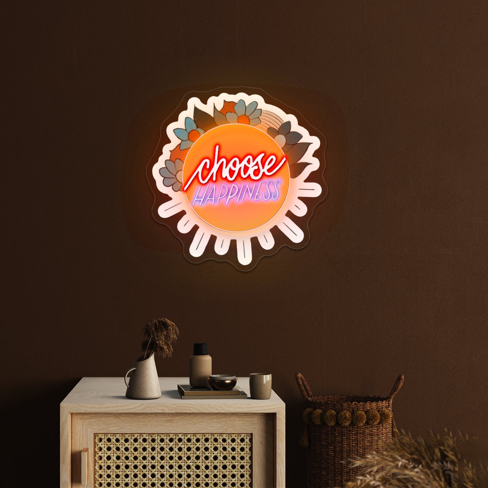 Choose Happiness Flower Neon Sign Art - Shineneon