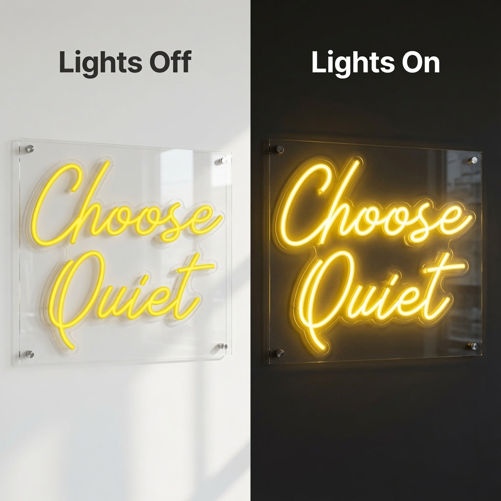 Choose Quiet LED Neon Sign - 06 Day Night Comparison