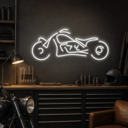 Chopper Motorcycle Side Profile LED Neon Sign Home Garage Wall Decoration real lifestyle scene