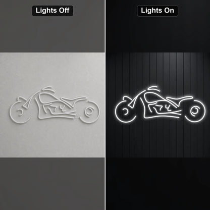 Chopper Motorcycle Side Profile LED Neon Sign Home Garage Wall Decoration day and night comparison