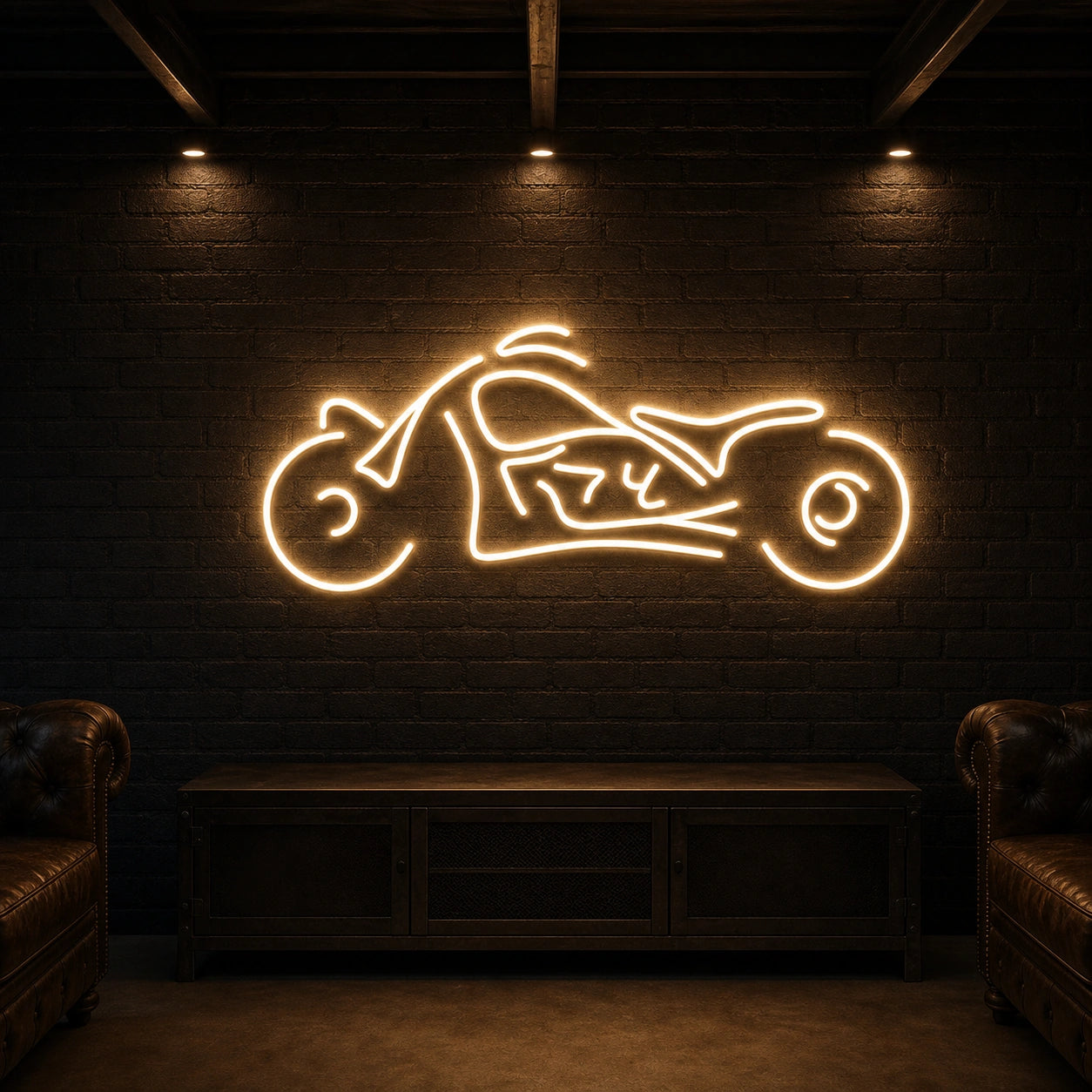 Chopper Motorcycle Side Profile LED Neon Sign Man Cave Neon Sign real lifestyle scene