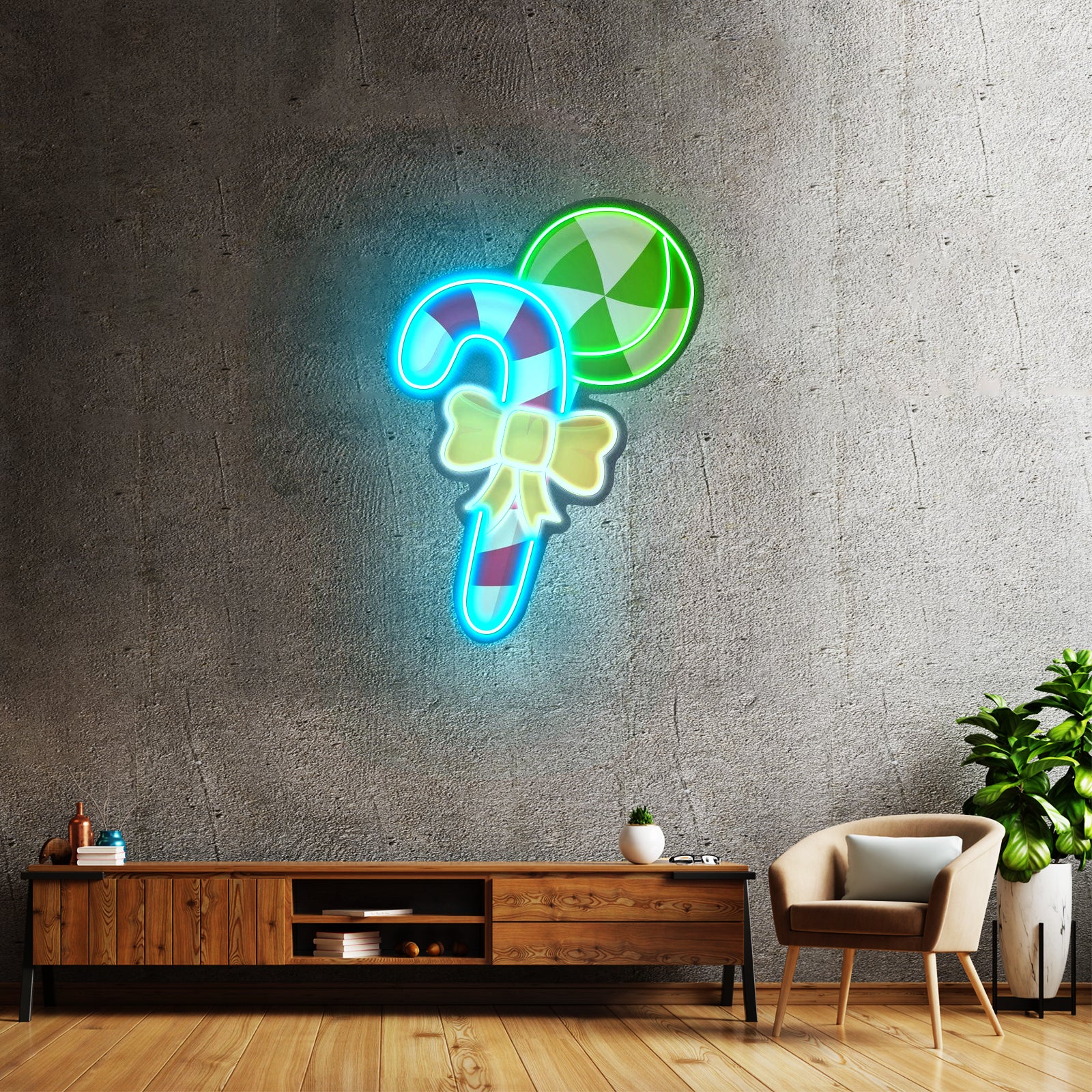Christmas Candy Cane Neon Artwork For Sale