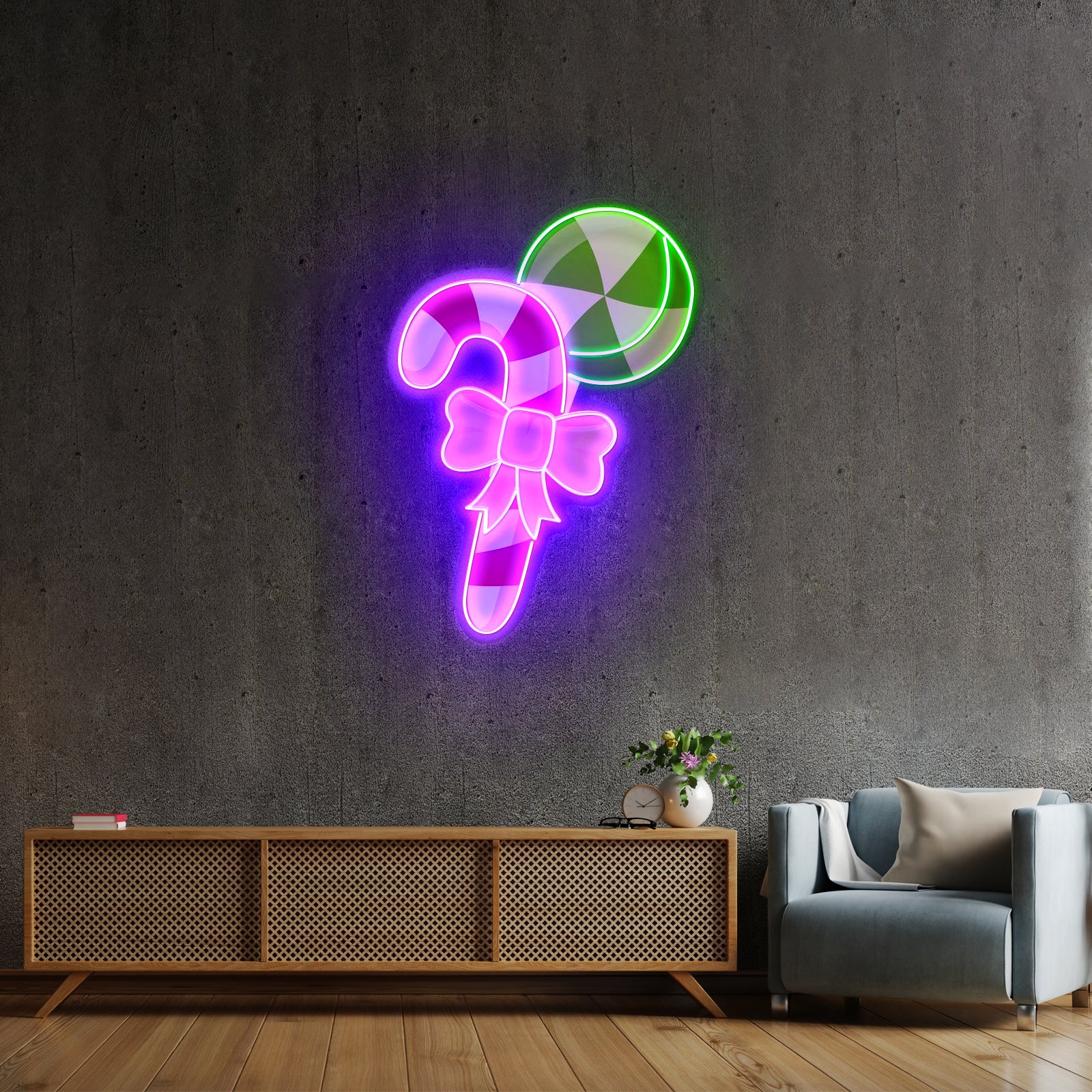 Christmas Candy Cane Neon Artwork For Sale
