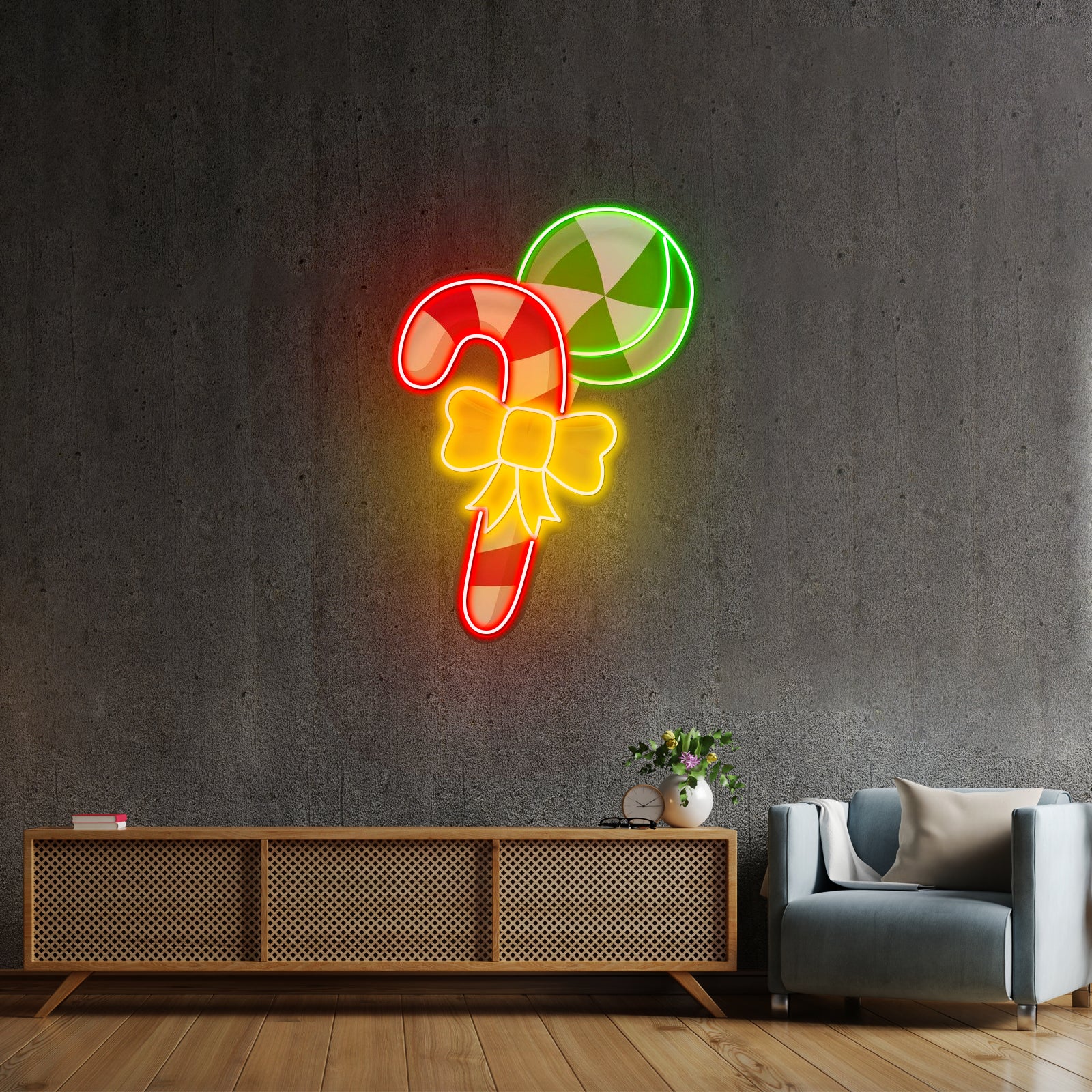 Christmas Candy Cane Neon Artwork For Sale