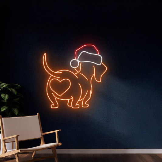 Christmas Cap Dachshund Heart Butt Neon Sign