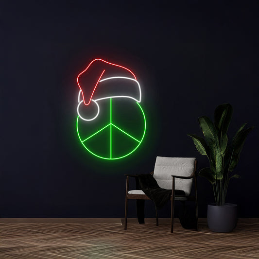 Christmas Cap Hippie Peace Neon Sign