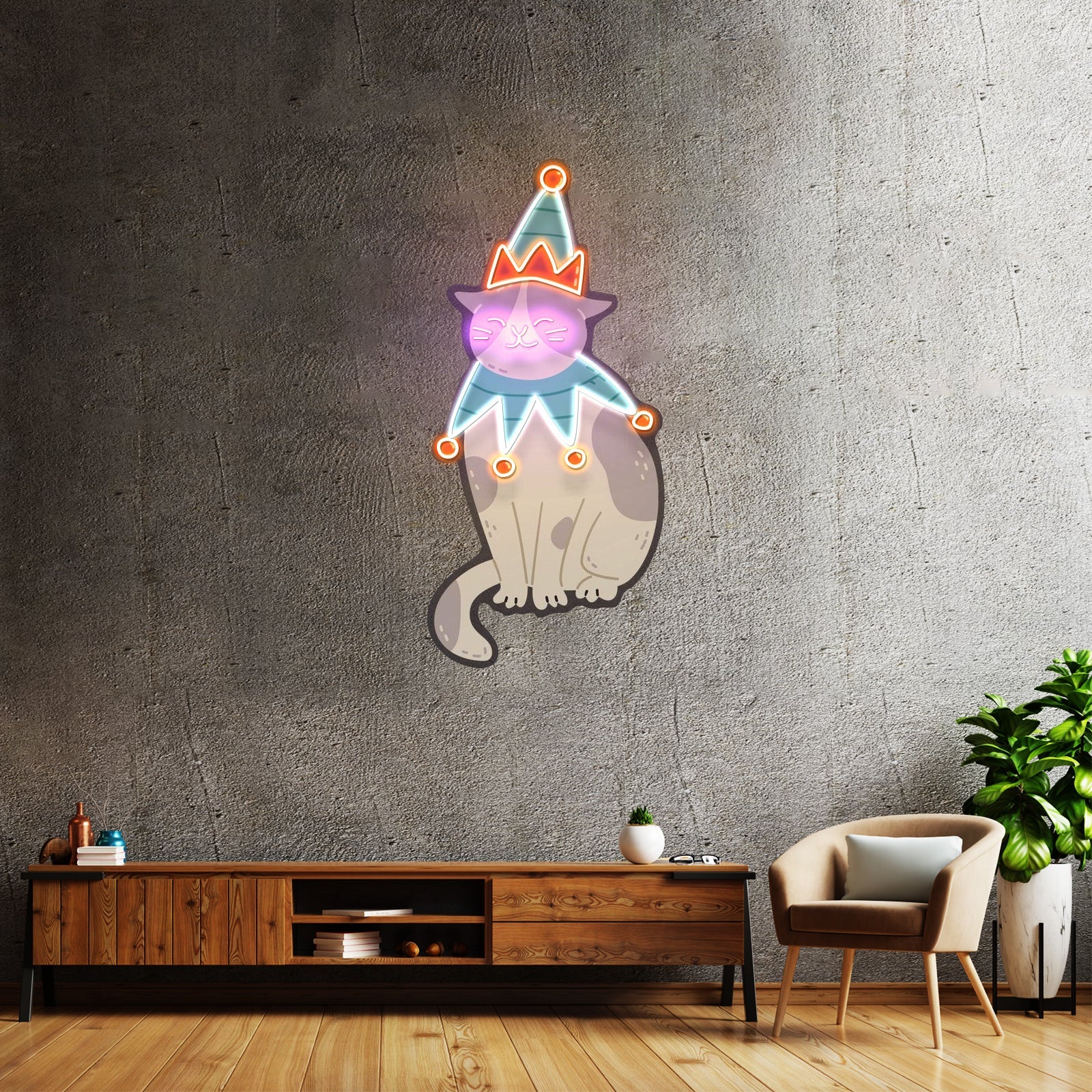 Christmas Costumed Cat Neon Artwork For Sale - Shineneon