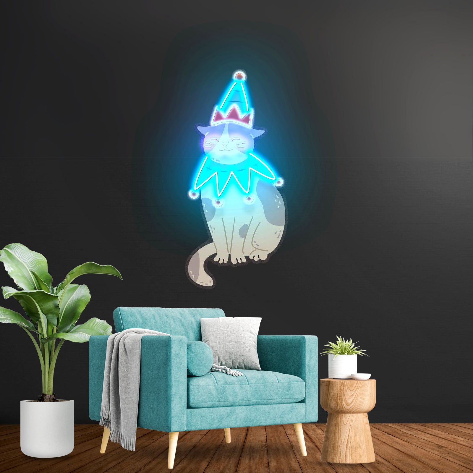 Christmas Costumed Cat Neon Artwork For Sale