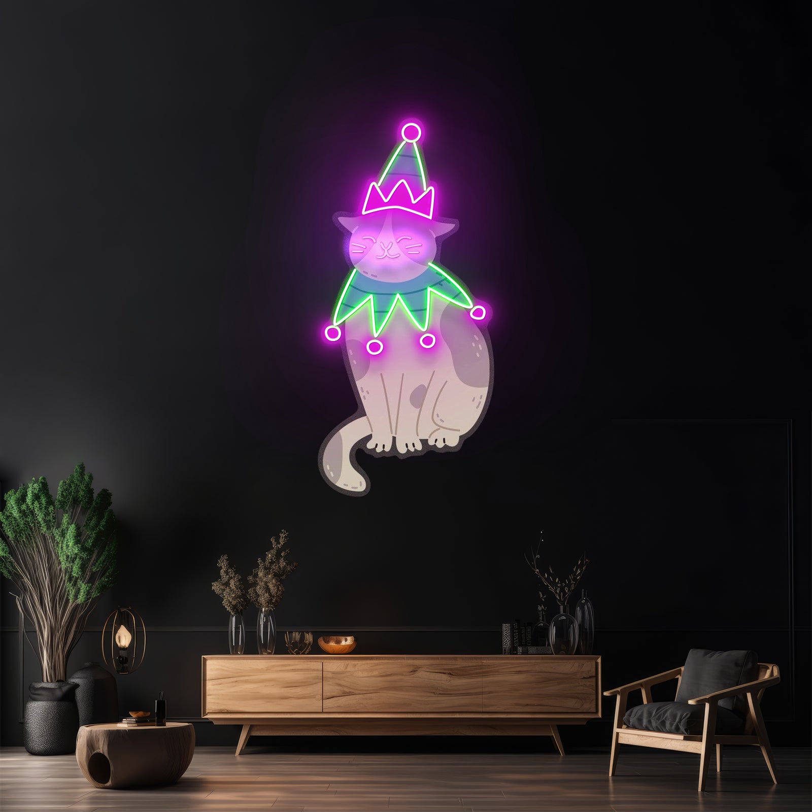 Christmas Costumed Cat Neon Artwork For Sale