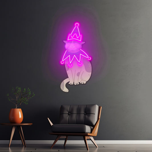 Christmas Costumed Cat Neon Artwork For Sale