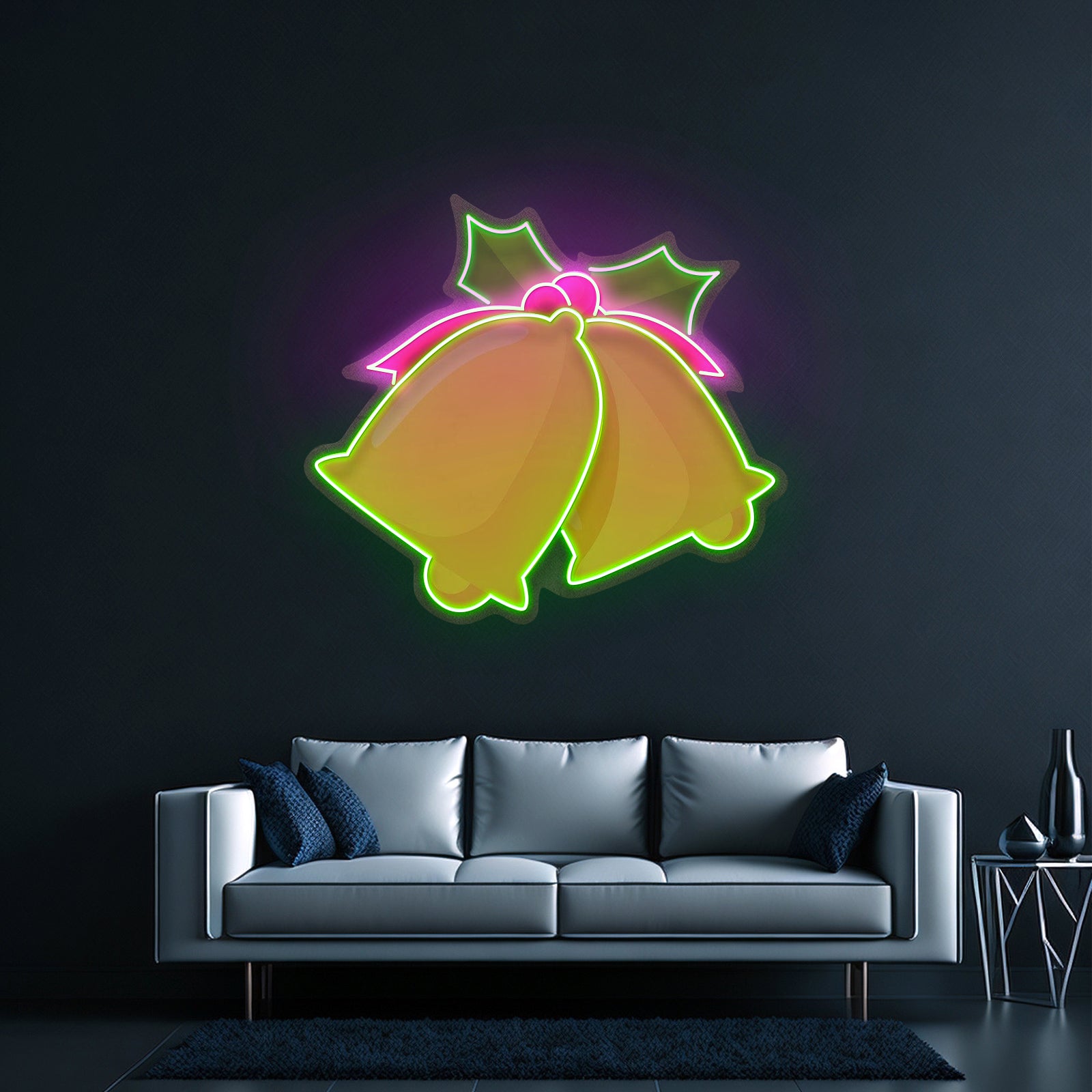 Christmas Double Bell Neon Artwork For Sale