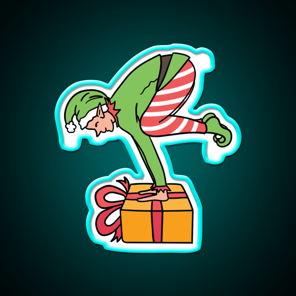 Christmas Elf Yogabalancing In Yoga On Christmas Yoga Led Neon Sign Rgb Color