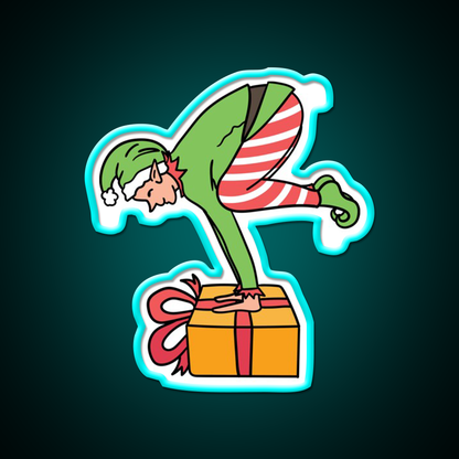 Christmas Elf Yogabalancing In Yoga On Christmas Yoga Led Neon Sign Rgb Color