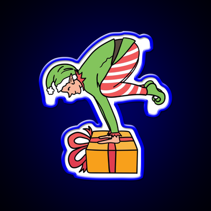 Christmas Elf Yogabalancing In Yoga On Christmas Yoga Led Neon Sign Rgb Color
