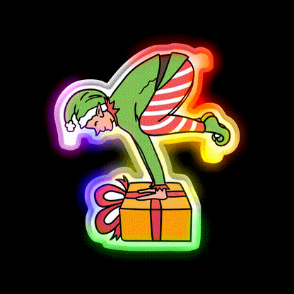 Christmas Elf Yogabalancing In Yoga On Christmas Yoga Led Neon Sign Rgb Color