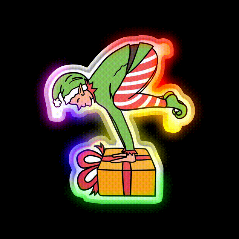 Christmas Elf Yogabalancing In Yoga On Christmas Yoga Led Neon Sign Rgb Color