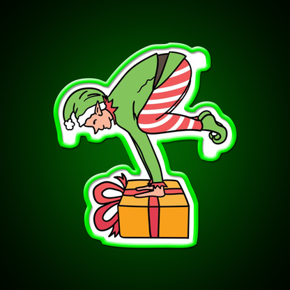 Christmas Elf Yogabalancing In Yoga On Christmas Yoga Led Neon Sign Rgb Color