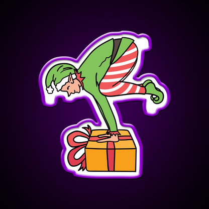 Christmas Elf Yogabalancing In Yoga On Christmas Yoga Led Neon Sign Rgb Color