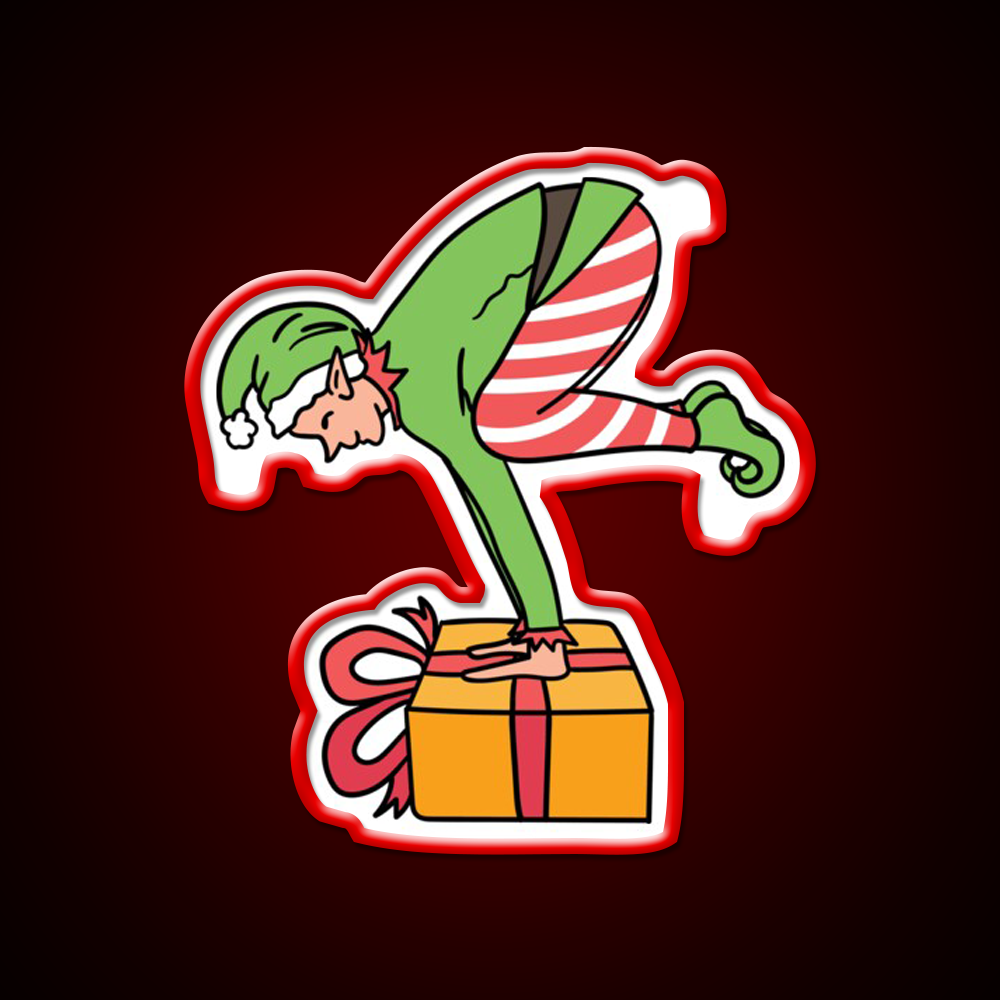 Christmas Elf Yogabalancing In Yoga On Christmas Yoga Led Neon Sign Rgb Color