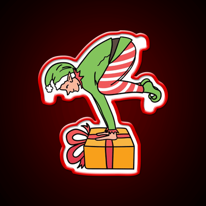 Christmas Elf Yogabalancing In Yoga On Christmas Yoga Led Neon Sign Rgb Color - Shineneon