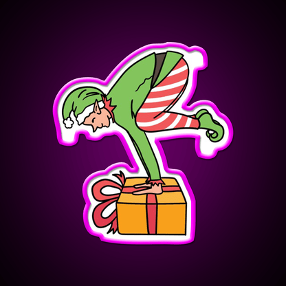 Christmas Elf Yogabalancing In Yoga On Christmas Yoga Led Neon Sign Rgb Color - Shineneon
