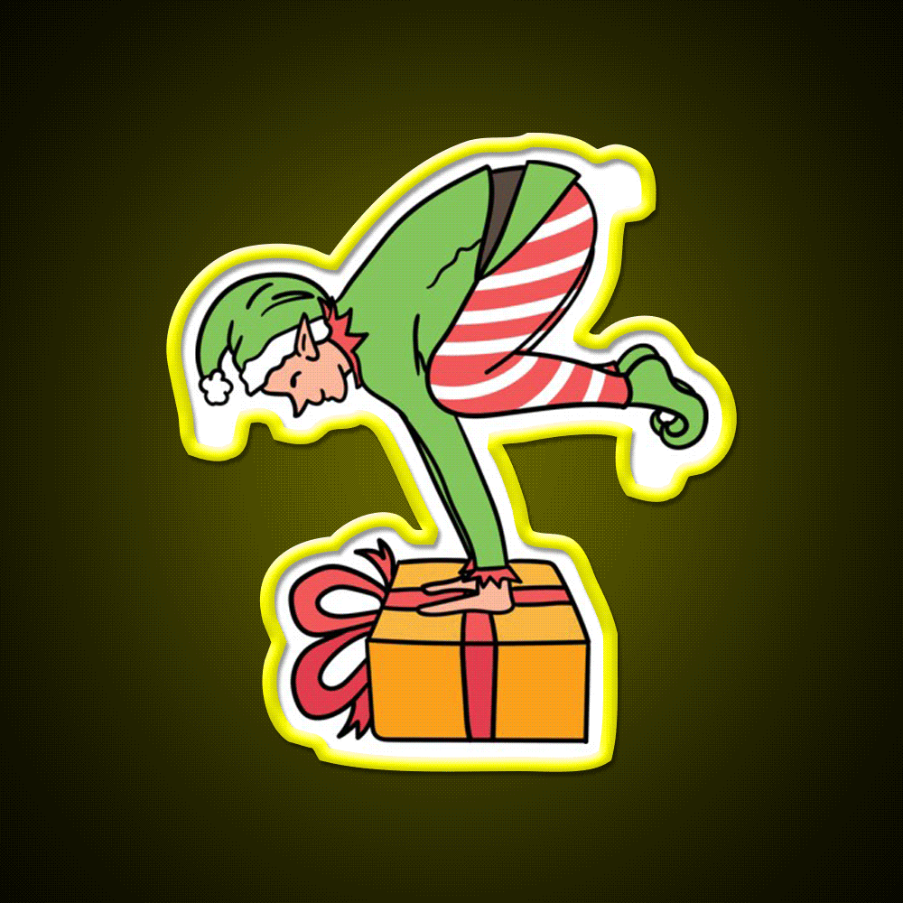 Christmas Elf Yogabalancing In Yoga On Christmas Yoga Led Neon Sign Rgb Color