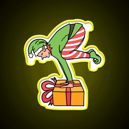Christmas Elf Yogabalancing In Yoga On Christmas Yoga Led Neon Sign Rgb Color