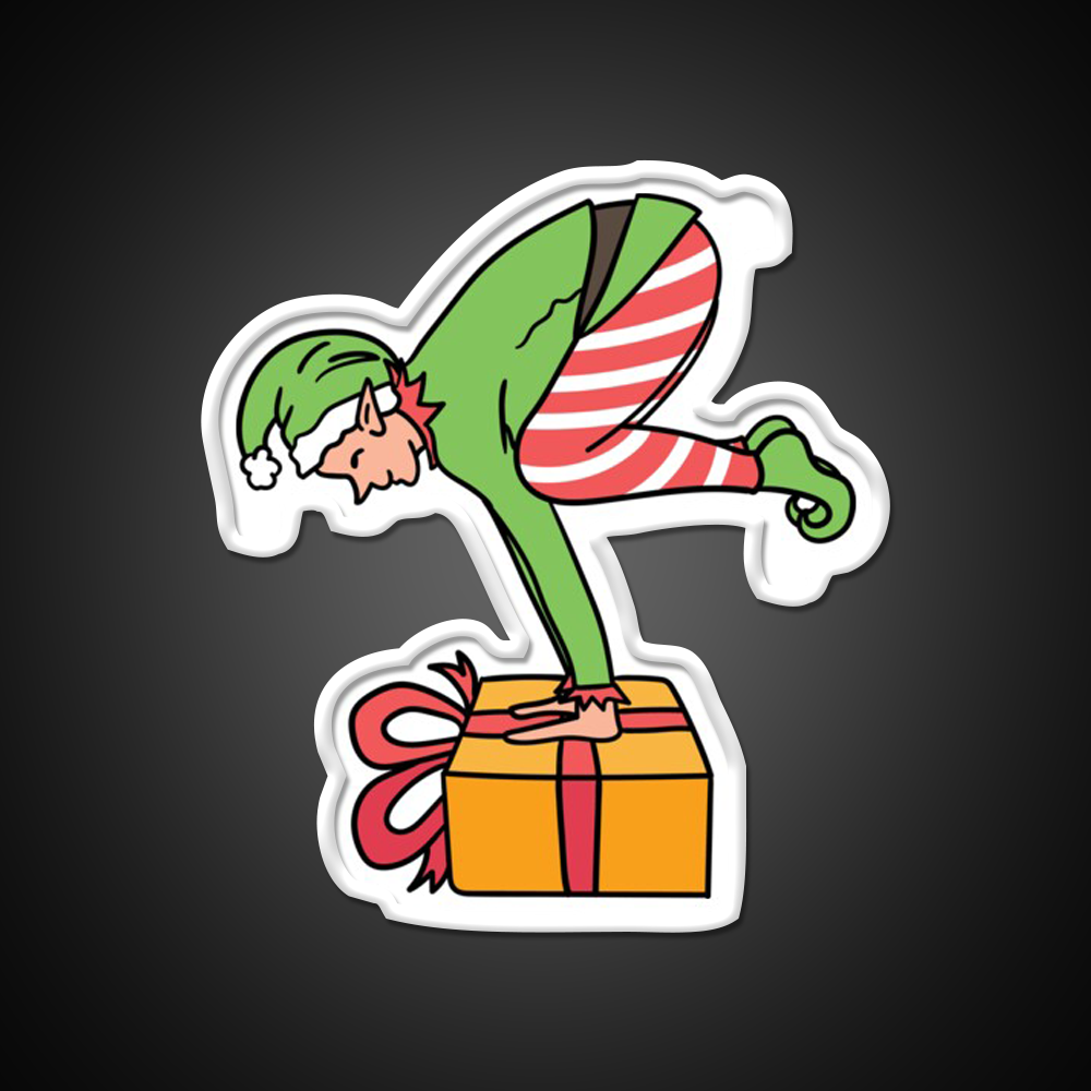 Christmas Elf Yogabalancing In Yoga On Christmas Yoga Led Neon Sign Rgb Color