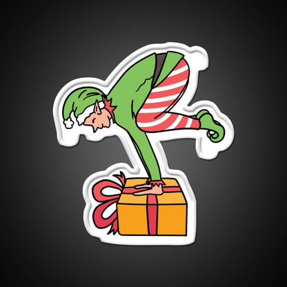 Christmas Elf Yogabalancing In Yoga On Christmas Yoga Led Neon Sign Rgb Color