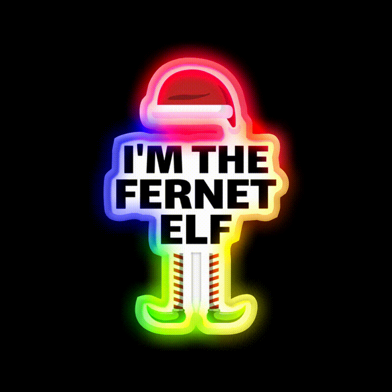 Christmas Fernet Elf Matching Group Cocktail Bar Decor Led Neon Sign Rgb Color - LED neon sign close-up detail