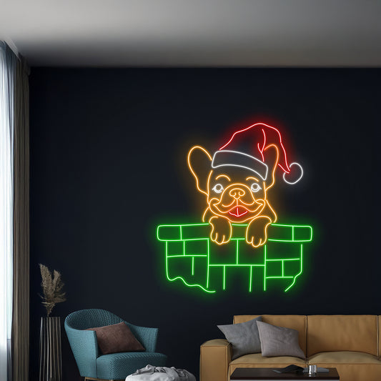 Christmas French Bulldog Chimney Led Sign