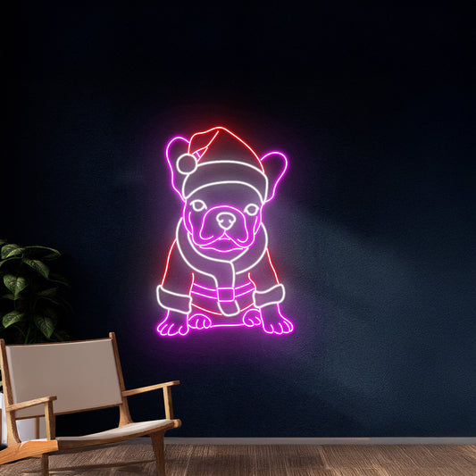 Christmas French Bulldog Led Neon Sign