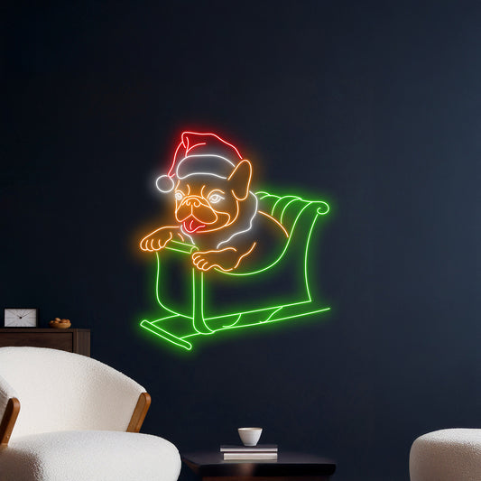 Christmas French Bulldog Sleigh Led Sign