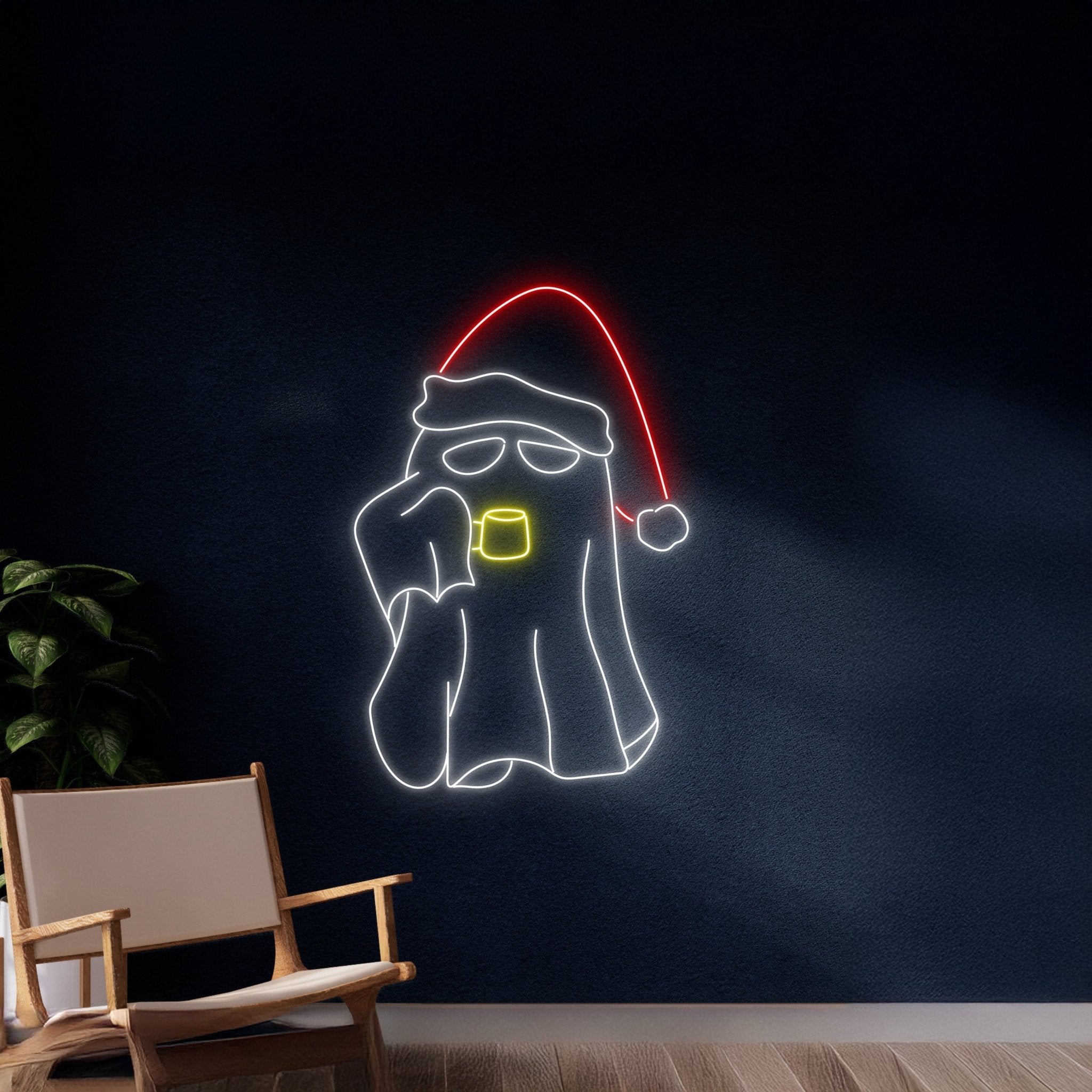 Christmas Ghost Drinking Hot Tea Neon Sign - Shineneon