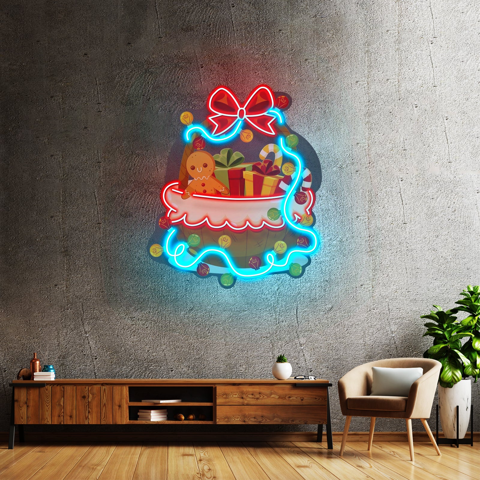 Christmas Gift Basket Neon Artwork For Sale