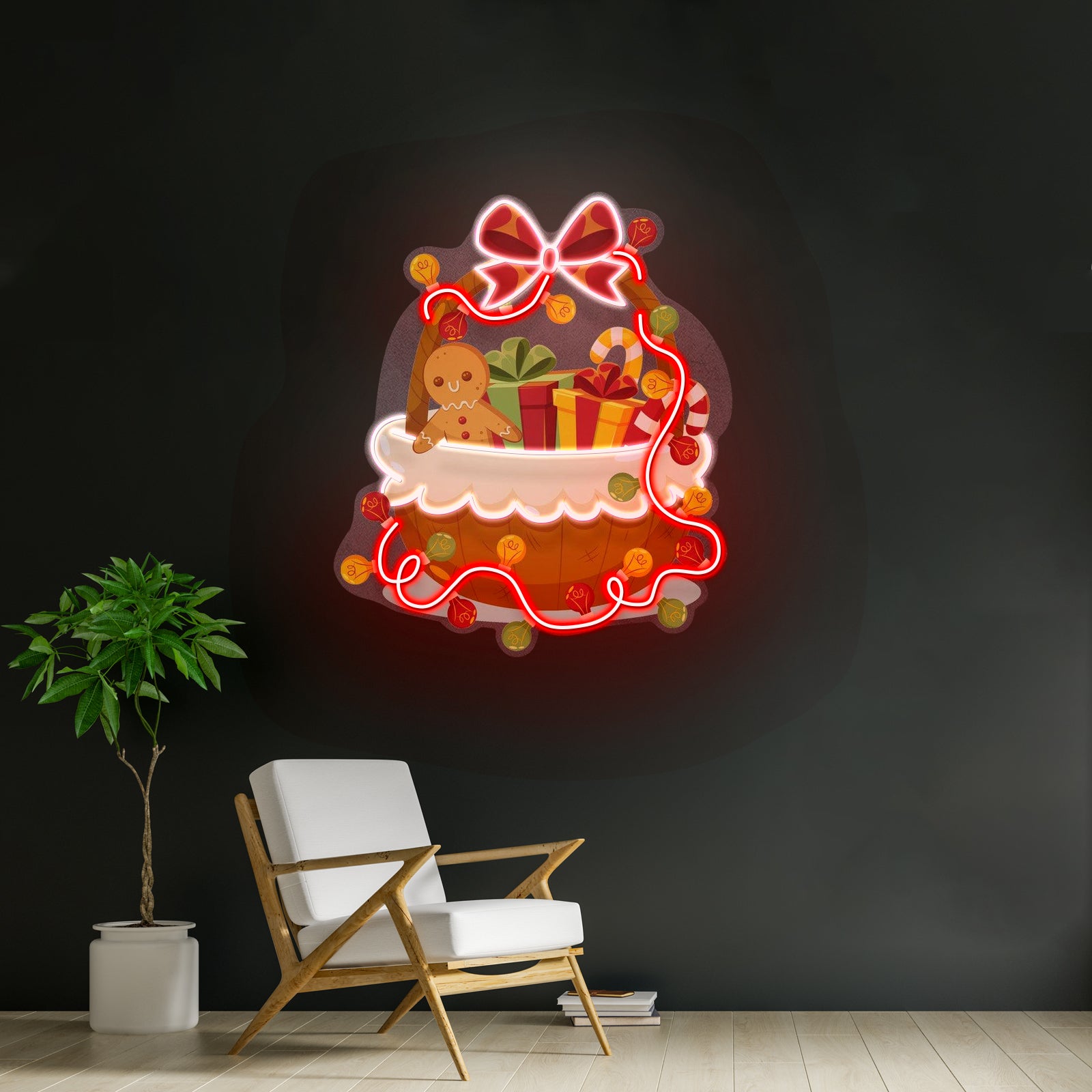 Christmas Gift Basket Neon Artwork For Sale