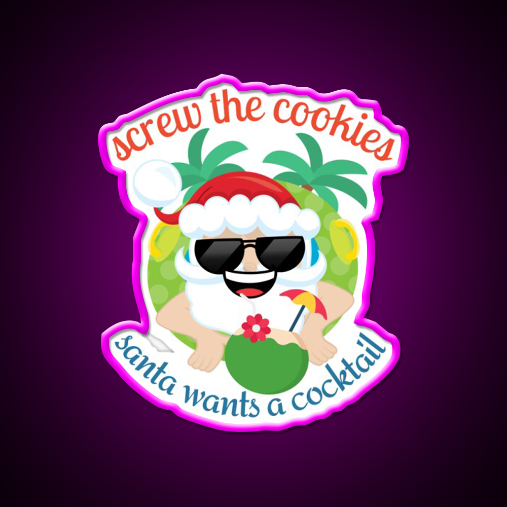 Christmas In July Santa Cocktail Bar Decor Led Neon Sign Rgb Color - Neon sign mounted on wall in room
