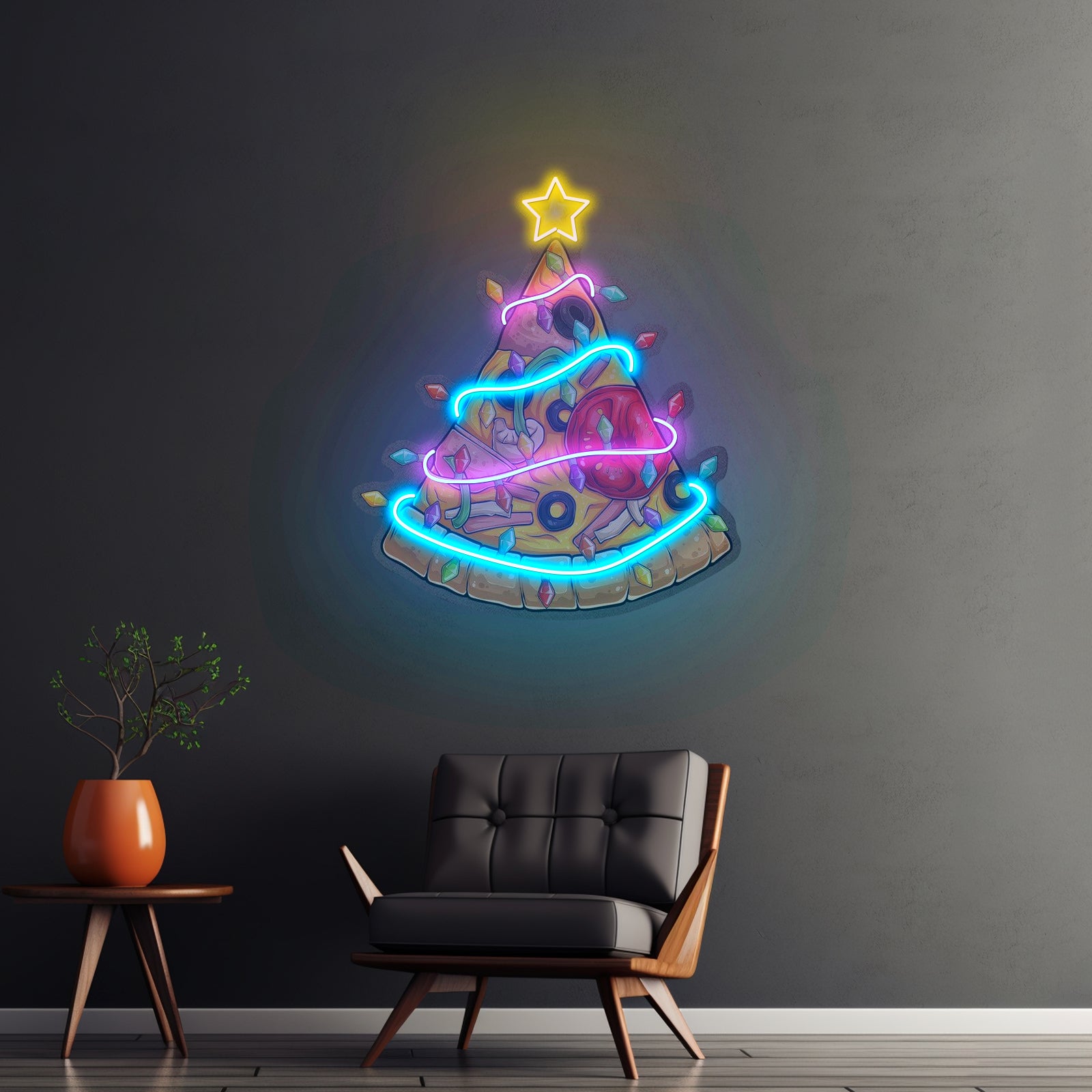 Christmas Pizza Tree Neon Artwork For Sale