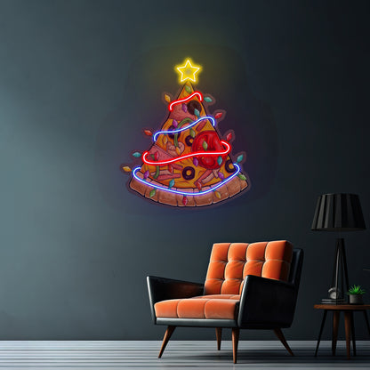 Christmas Pizza Tree Neon Artwork For Sale