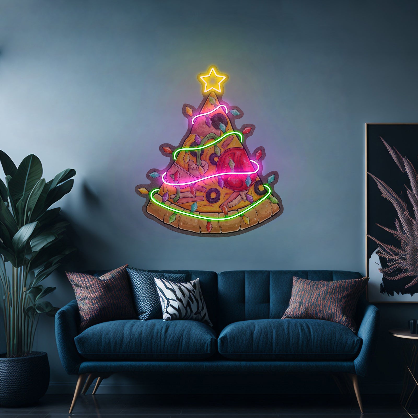 Christmas Pizza Tree Neon Artwork For Sale