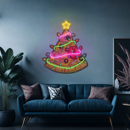 Christmas Pizza Tree Neon Artwork For Sale