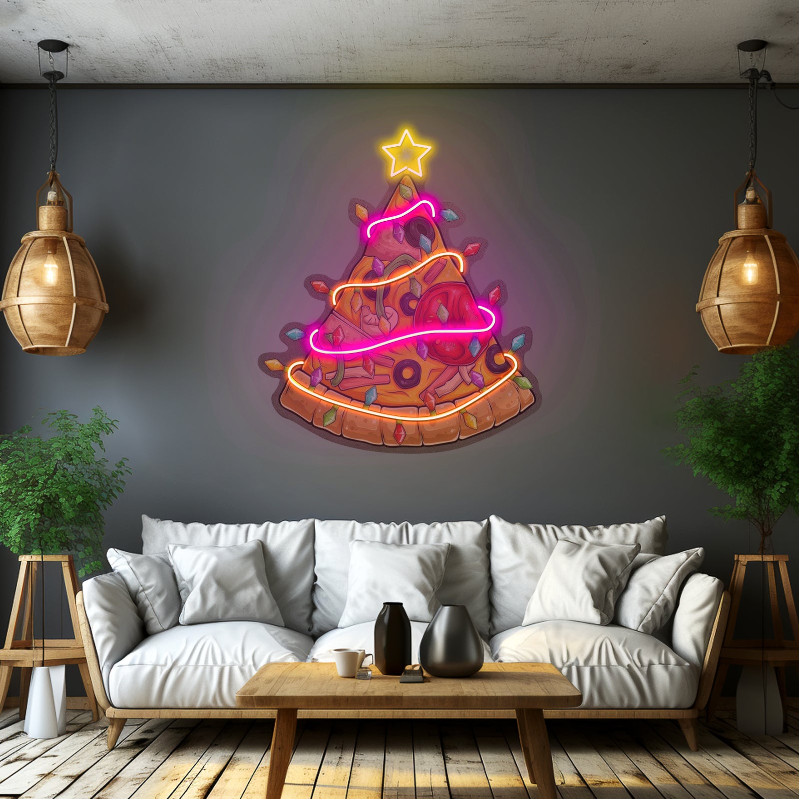 Christmas Pizza Tree Neon Artwork For Sale