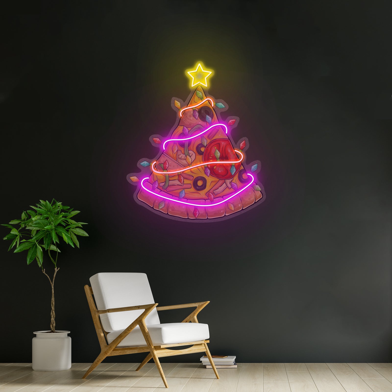 Christmas Pizza Tree Neon Artwork For Sale